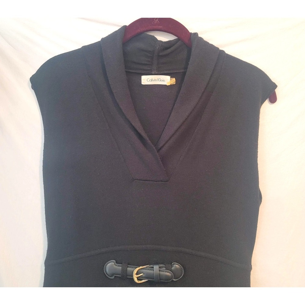 Calvin Klein Sweater Dress Womens Medium Sleeveless Knit V Neck Classic Chic